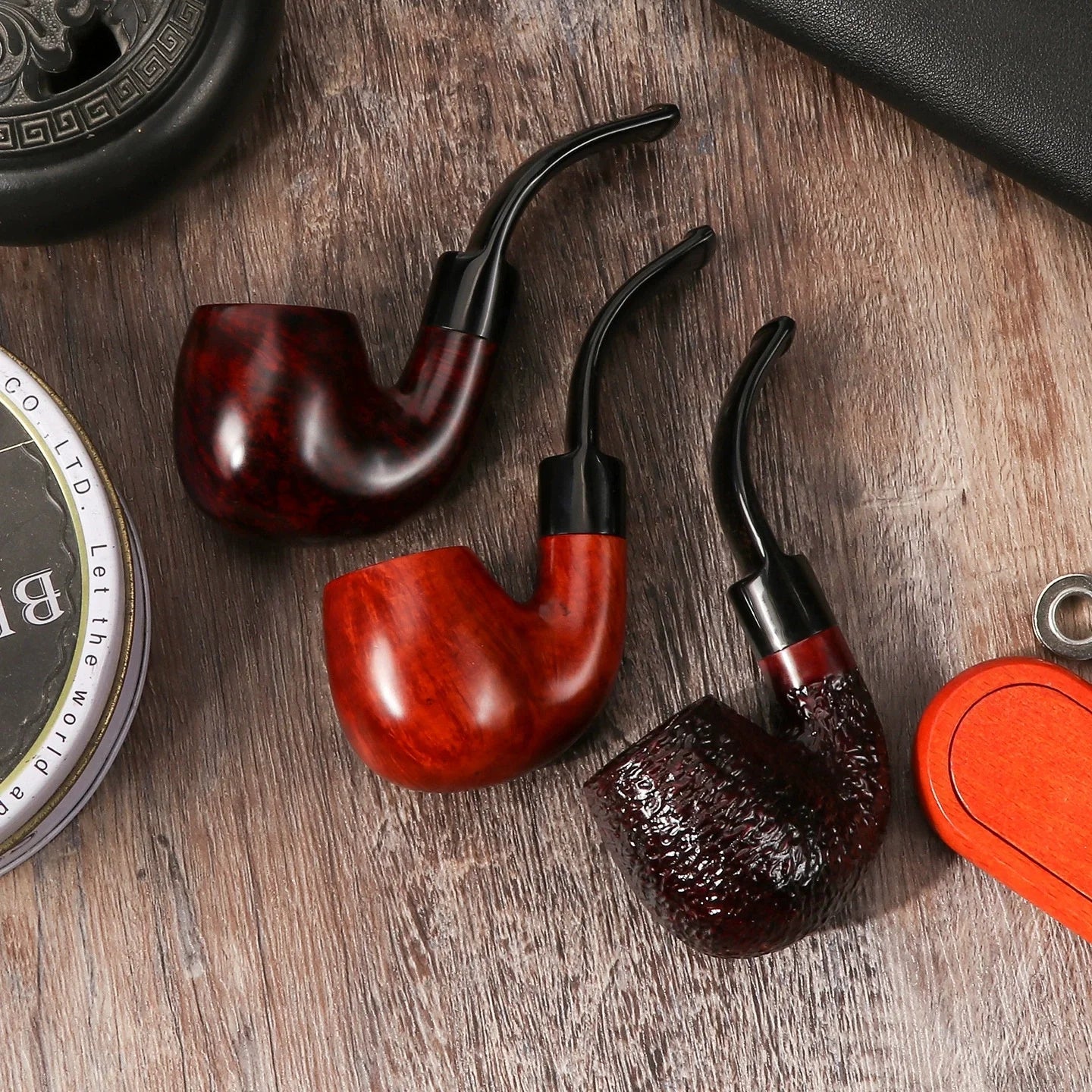 Premium Briar Sherlock Holmes Style Smoking Pipe - 9mm Filter, Handcrafted Solid Wood, Classic Gentlemen's Tobacco Pipe