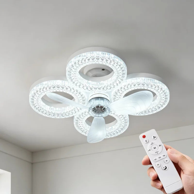 Ceiling Fan Light, E27 Base Remote Control 3000K-6500K Stepless Dimmable Color, 3 Speeds Timer LED Fan Lamp for Living Room