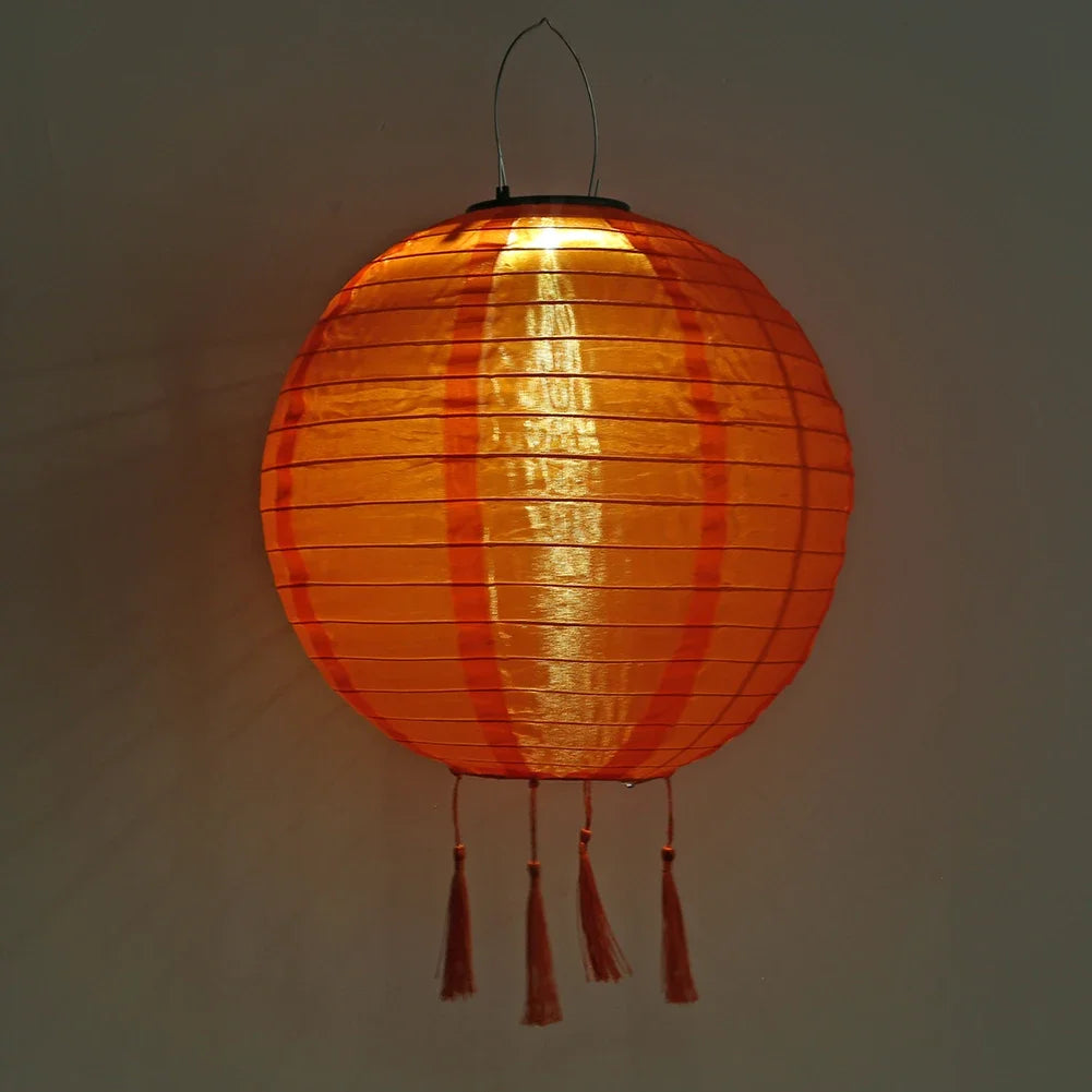 Solar Lantern Lamps Outdoor Waterproof Nylon Hanging Lantern Chinese Traditional Ornament for Restaurant Home Festival Decor