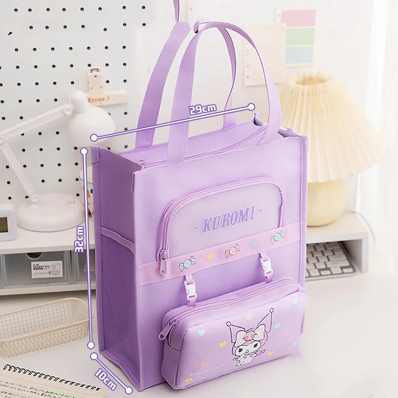 Sanrio Characters Library Tote Bags School Bag Large Capacity Students Canvas Storage File Bag Tutoring Handbag