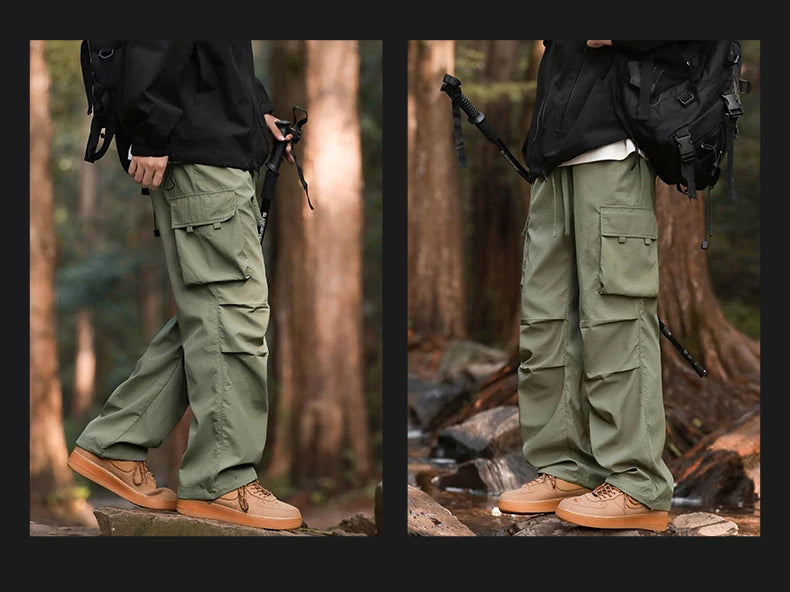 Pants men's four seasons tide loose work pants hundred straight sports paratrooper pants drawstring punch casual pants