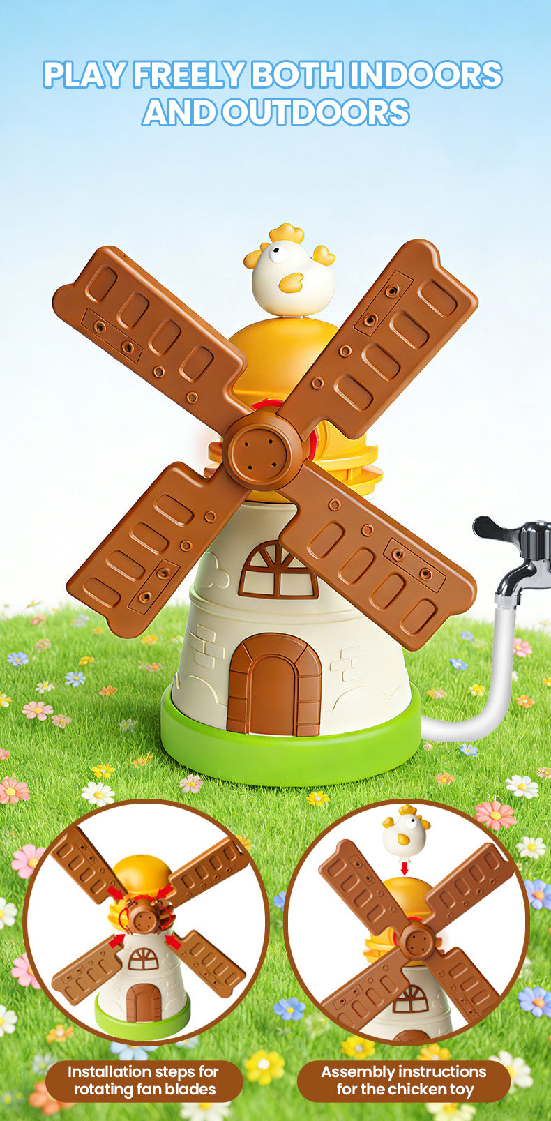 outdoor Water Toy Baby Bath Toys Cartoon Squid windmill Sprinkler Rotating Spray Garden Yard  Fun Games Toys for Kids boys girls