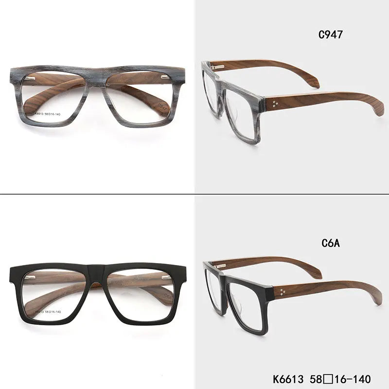Women Vintage Wooden Glasses Frames Men Wood Eyeglass Frames Oversized Fashion Square Retro Rx Eyeglasses Frames Optical Eyewear