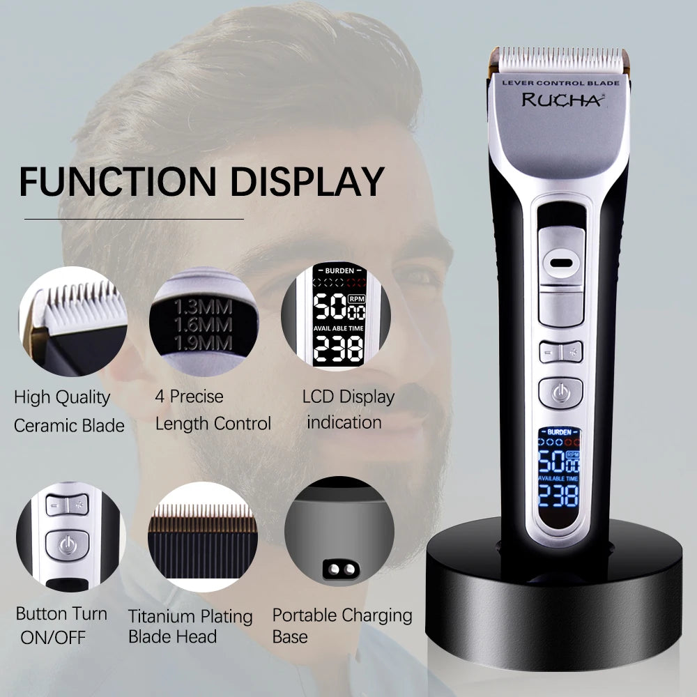 Hair Trimmer Rechargeable Electric Hair Clipper Ceramic Blade LCD Display Salon Men Hair Cutting Machine