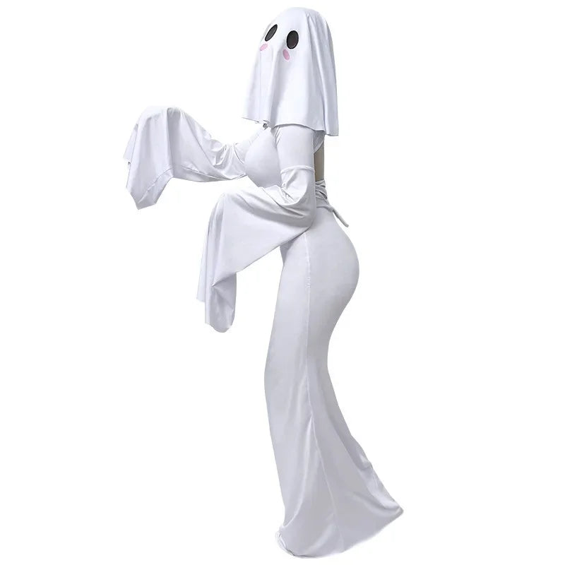 Anime Ghost Women Cosplay Costume Cute Ghost Bride White Sexy Backless Dress Mask Halloween Party Tight Fishtail Skirt 2025