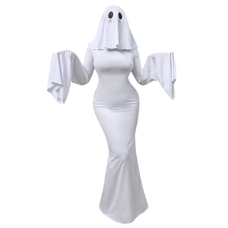 Anime Ghost Women Cosplay Costume Cute Ghost Bride White Sexy Backless Dress Mask Halloween Party Tight Fishtail Skirt 2025
