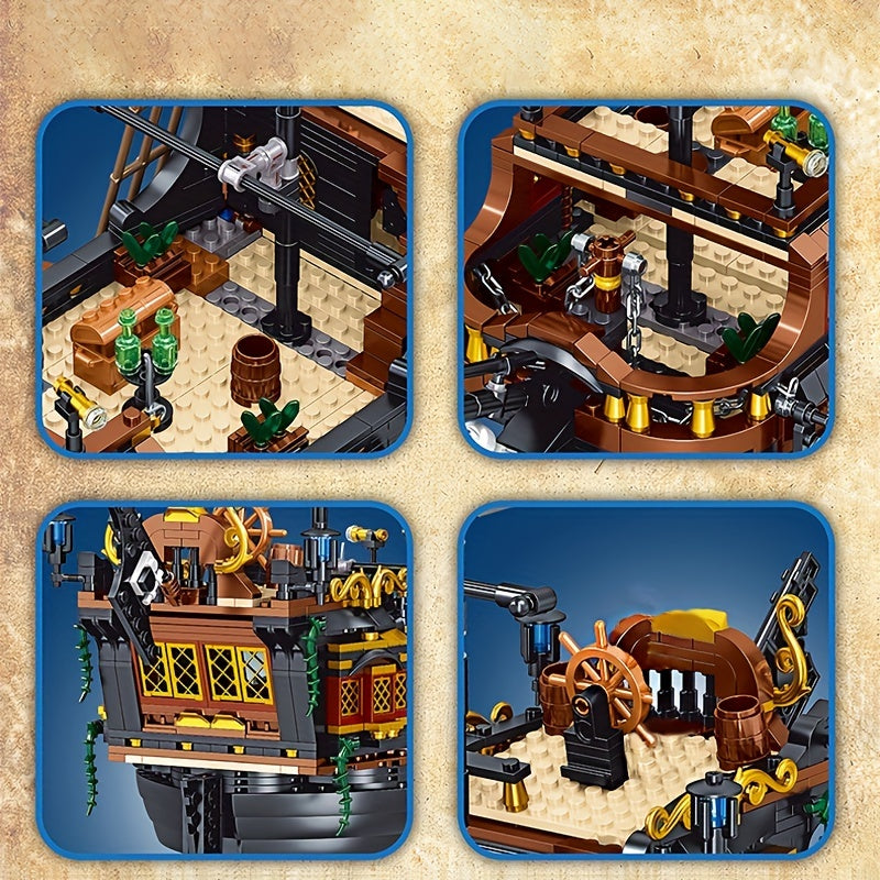 1328PCS Pirate Ship Adventure Creative Ship Island Storm Ship Flagship Movie Building Block Model Suitable For Children/ Adult, Collection Building Blocks, Halloween/Thanksgiving Day/Christmas gift