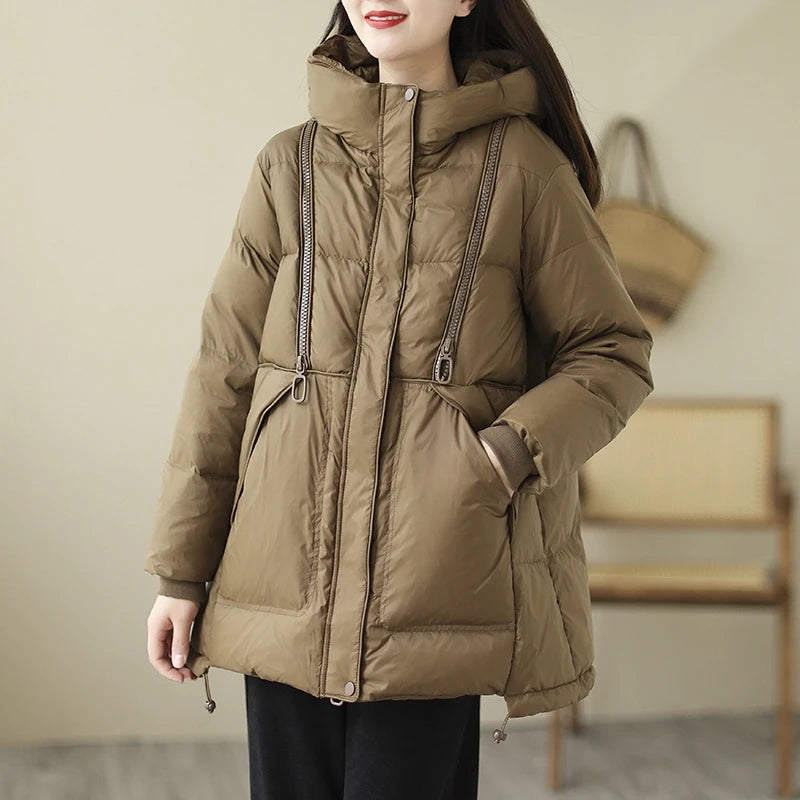 New 2023 Winter Fashion Parkas Womens Warm Loose Duck Down Jackets Ladies Luxury Casual Hooded Coats Vintage Snow Clothing