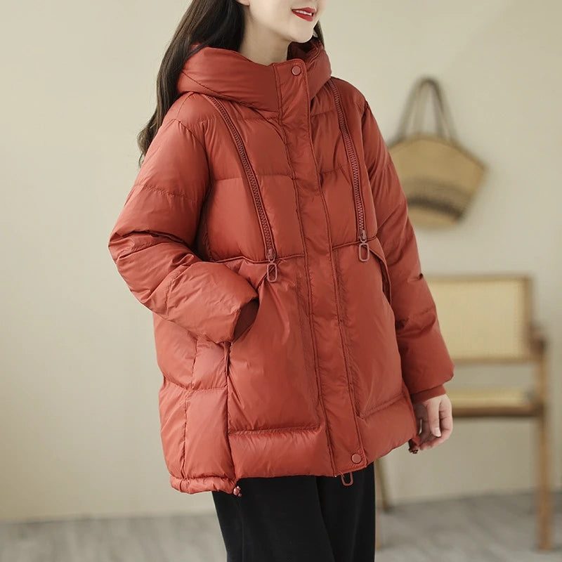 New 2023 Winter Fashion Parkas Womens Warm Loose Duck Down Jackets Ladies Luxury Casual Hooded Coats Vintage Snow Clothing