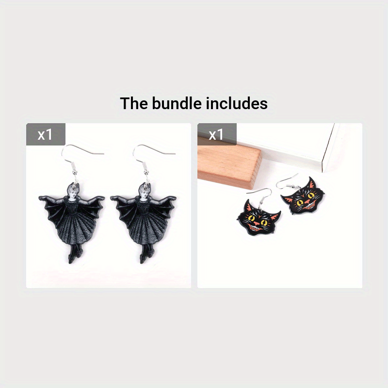 Black Cat Head Pendant Acrylic Earrings Dangle Earrings Drop Earrings Hook Earrings Halloween Jewelry Accessories For Women