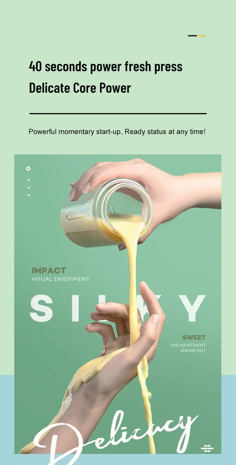 USB Rechargeable Portable Blender Dual Cup  Maker Electric Juicer Mixer 6 Blades Travel Kitchen Home Breakfast Fresh Fruit Juice