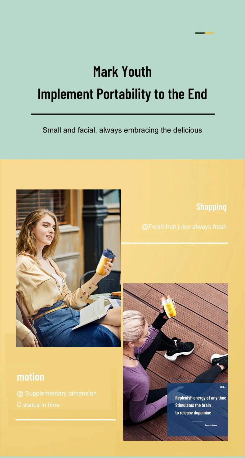 USB Rechargeable Portable Blender Dual Cup  Maker Electric Juicer Mixer 6 Blades Travel Kitchen Home Breakfast Fresh Fruit Juice