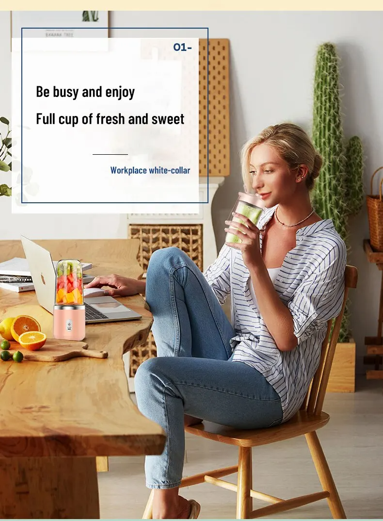 USB Rechargeable Portable Blender Dual Cup  Maker Electric Juicer Mixer 6 Blades Travel Kitchen Home Breakfast Fresh Fruit Juice