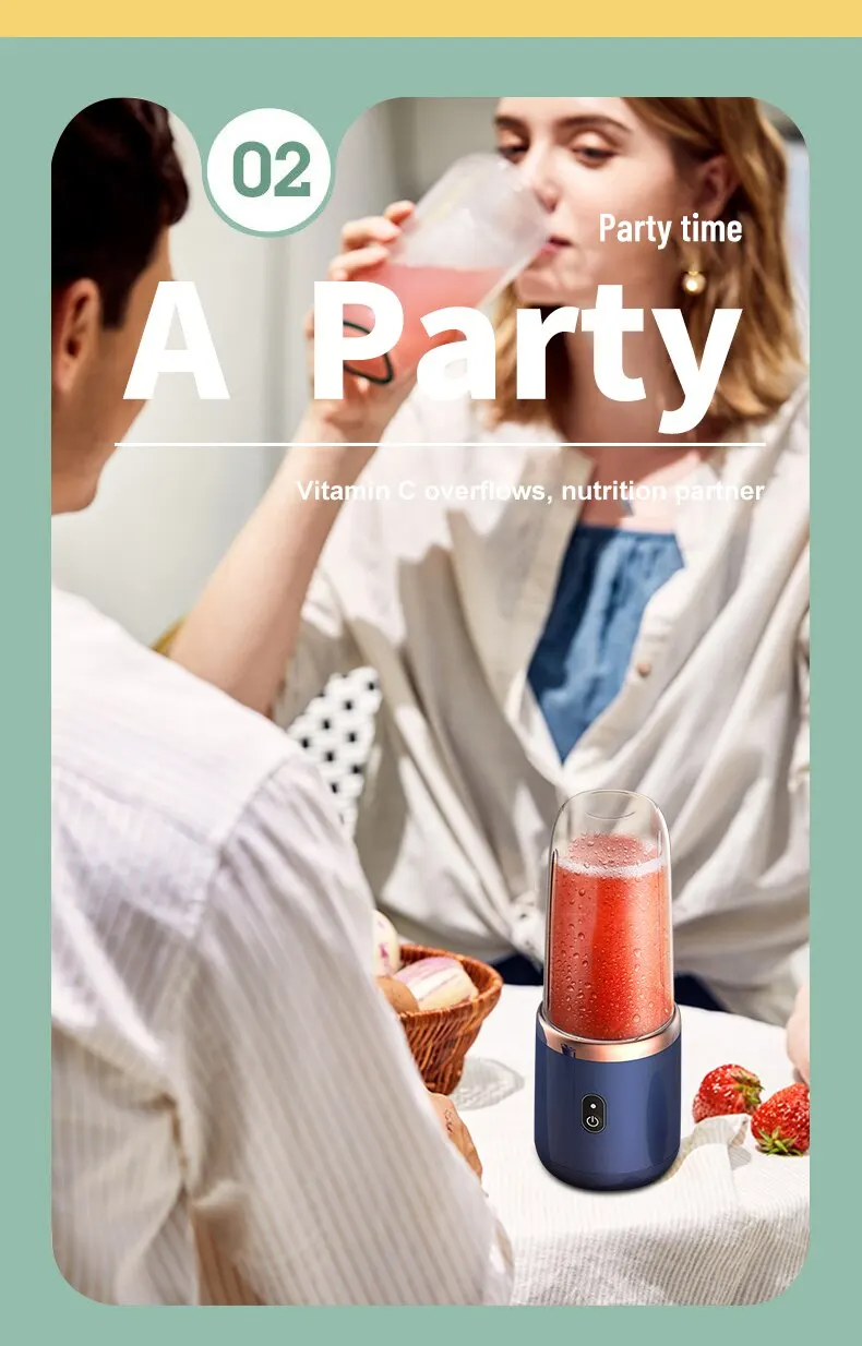 USB Rechargeable Portable Blender Dual Cup  Maker Electric Juicer Mixer 6 Blades Travel Kitchen Home Breakfast Fresh Fruit Juice