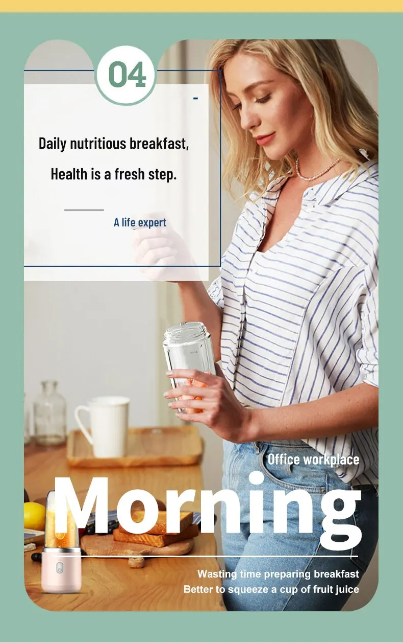 USB Rechargeable Portable Blender Dual Cup  Maker Electric Juicer Mixer 6 Blades Travel Kitchen Home Breakfast Fresh Fruit Juice