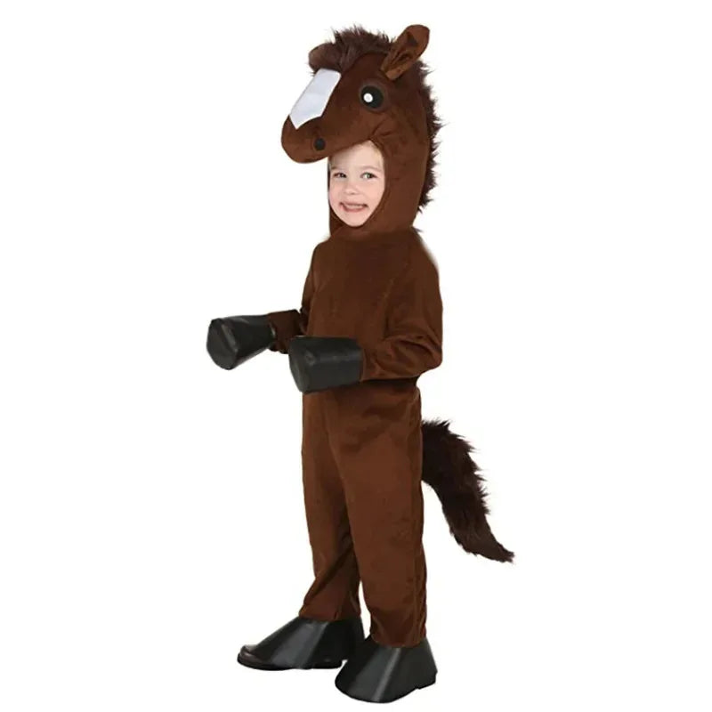 Cosplay Kids Horse Costume Outfit Girls Boys Party Role Play Dress Up Jumpsuit Mask Child Halloween Animals Cosplay Costum Anime