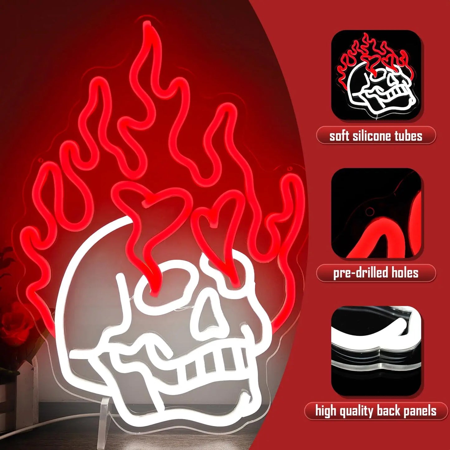 Skull Neon Sign - Dimmable USB-Powered LED for Bedroom, Man Cave, Bar, Club & Halloween Party Decor | Ideal Holiday Decorations
