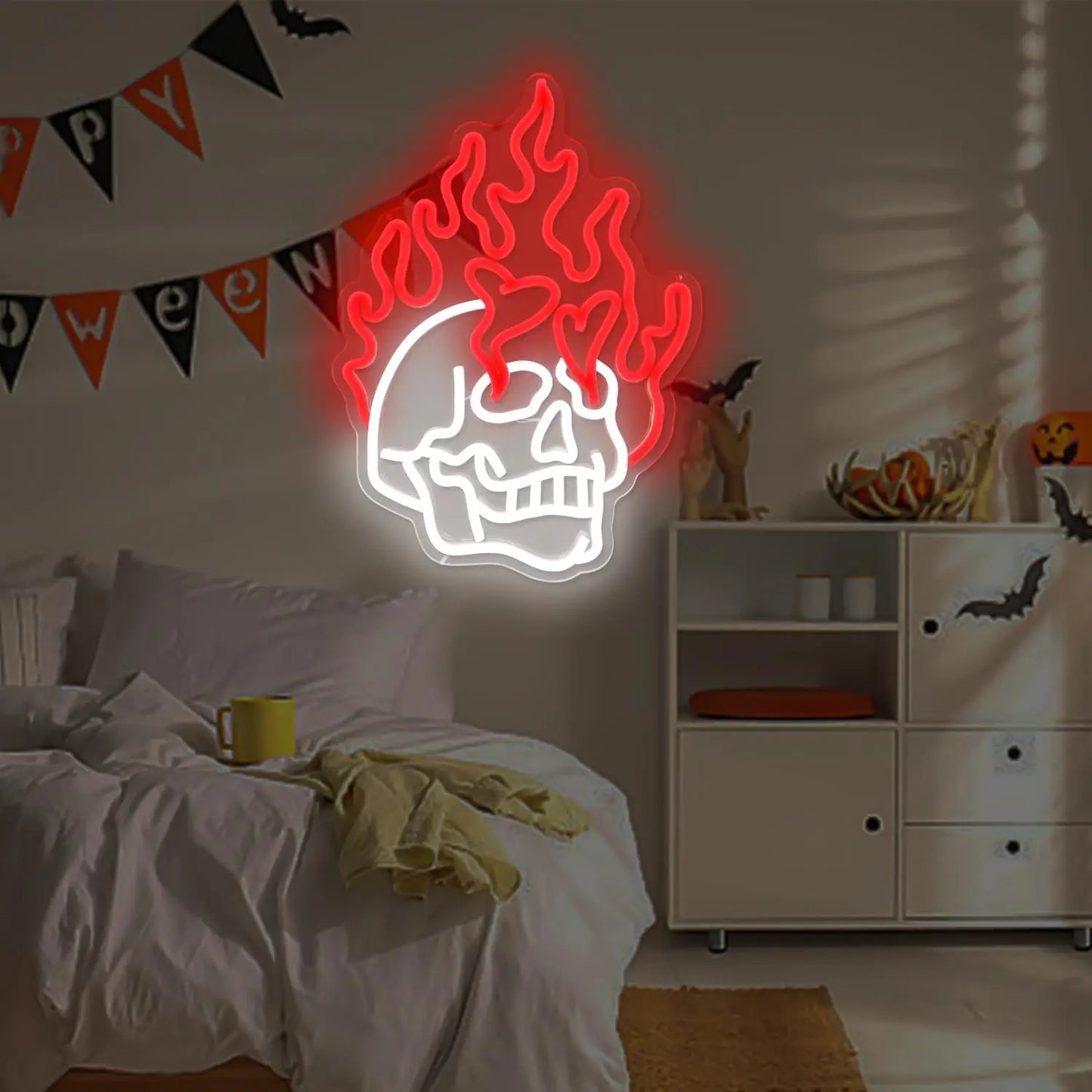 Skull Neon Sign - Dimmable USB-Powered LED for Bedroom, Man Cave, Bar, Club & Halloween Party Decor | Ideal Holiday Decorations