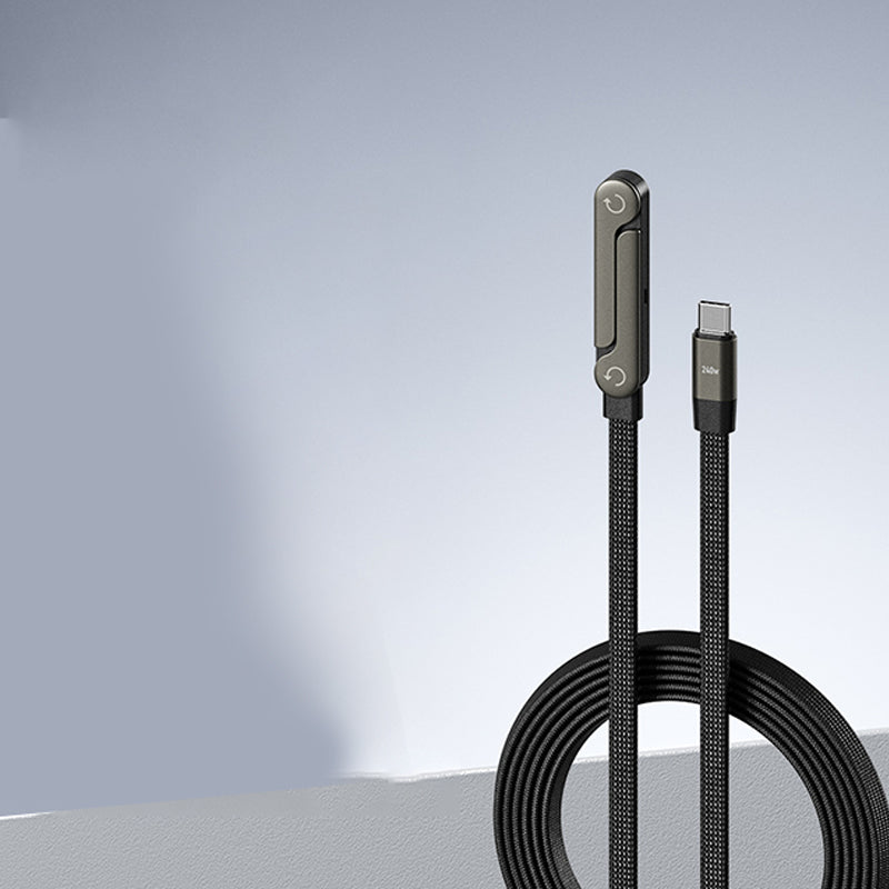 240W Fast Charging Cable with Adjustable Phone Stand, 2-in-1 Tough Braided Charging Cables Folding Stand UBS-A/Type-C to Type-C