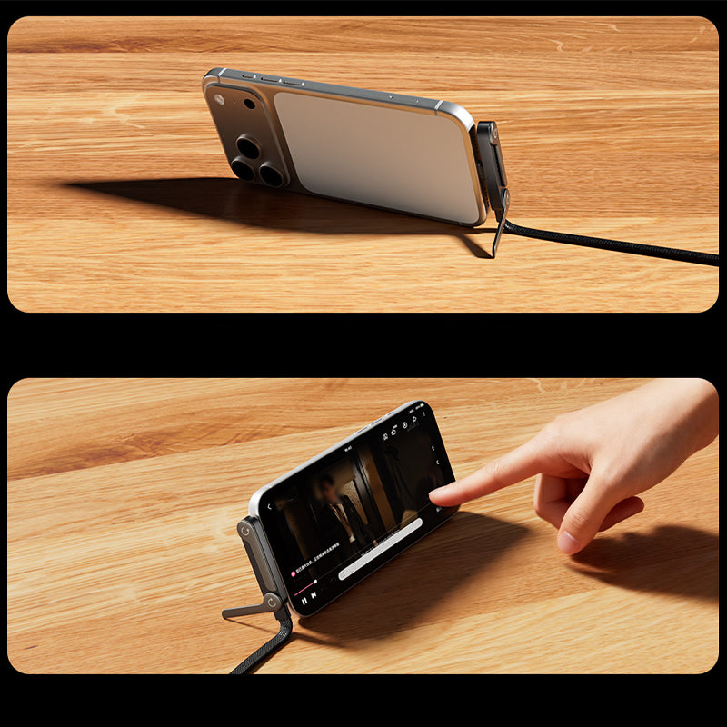 240W Fast Charging Cable with Adjustable Phone Stand, 2-in-1 Tough Braided Charging Cables Folding Stand UBS-A/Type-C to Type-C