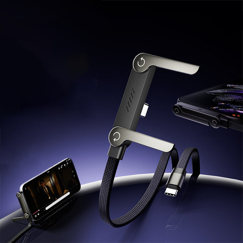 240W Fast Charging Cable with Adjustable Phone Stand, 2-in-1 Tough Braided Charging Cables Folding Stand UBS-A/Type-C to Type-C
